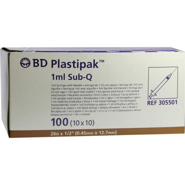 BD PLASTIPAK Spr.1 ml Sub-Q 26 G 1/2 einges.Ka.