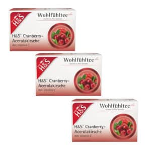 H&S Wohlfühltee Cranberry-Acerolakirsche mit Vitamin C 3er Set